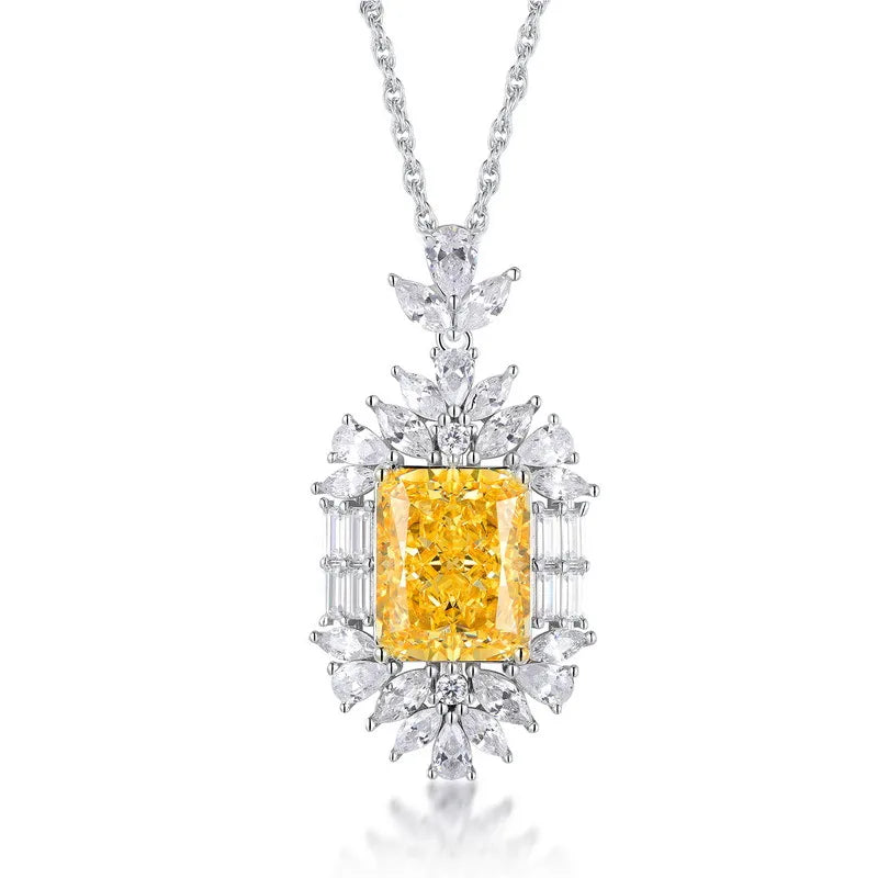 Yellow Diamond Pendant Necklace in 925 Silver