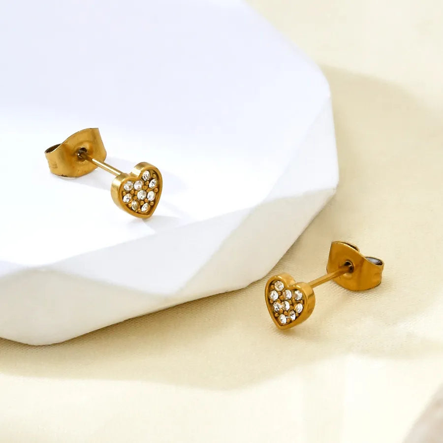 Gold Plated Heart Zircon Stud Earrings