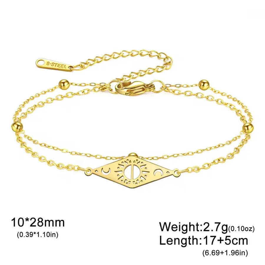 Sun & Moon Gold Stainless Steel Bracelet Gold -Double Layer Chain