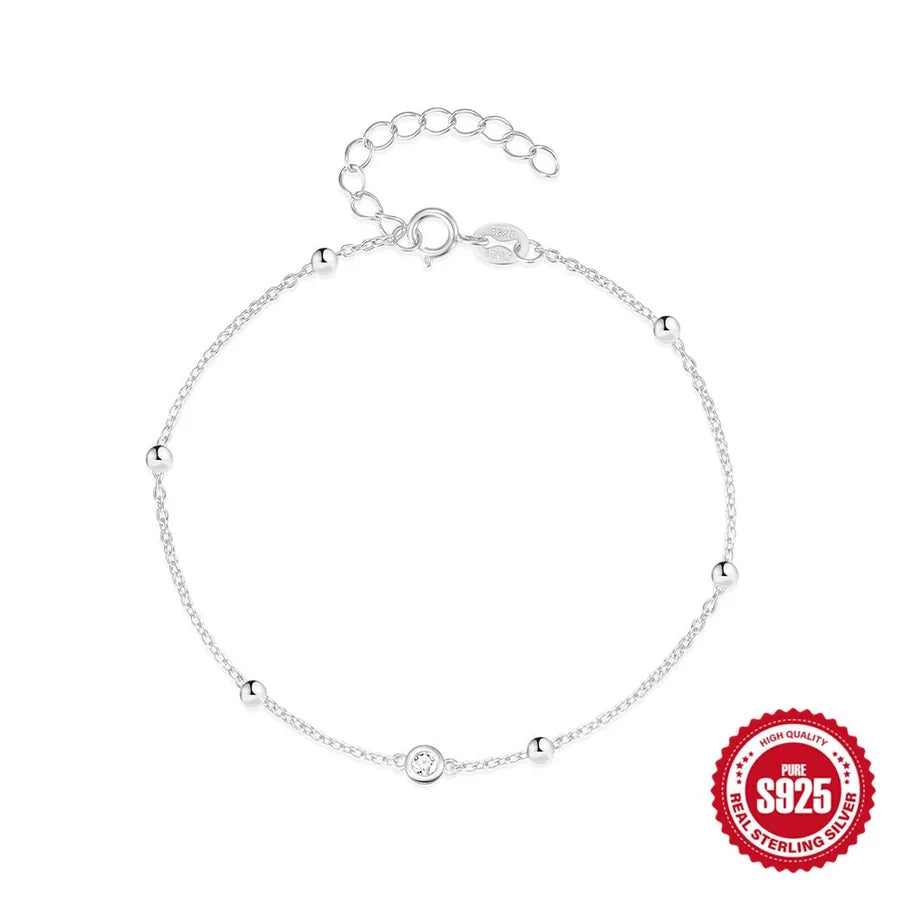 925 Sterling Silver Circle Cross Chain Bracelet Platinum