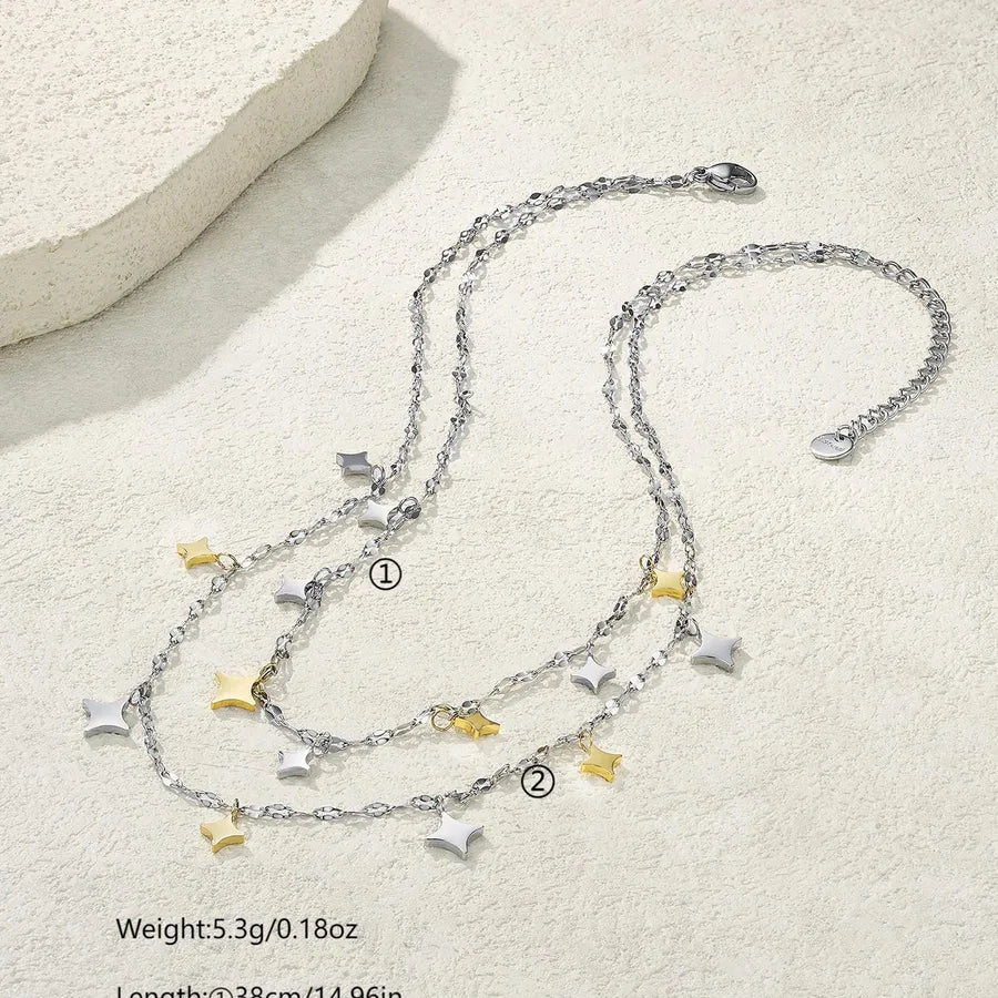 14K Gold Plated Layered Star Necklace