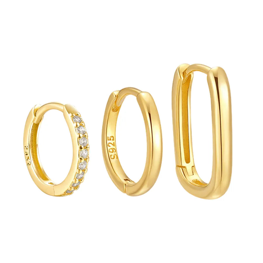 925 Silver Round Zircon Earrings - Gold & Silver Gold