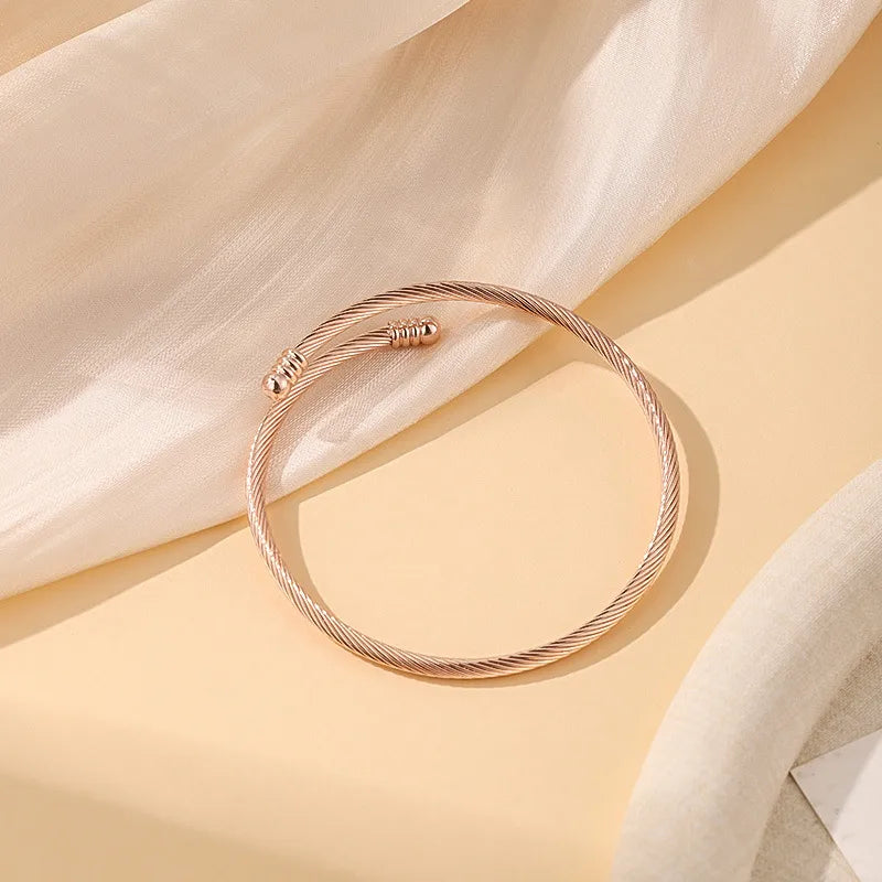 Stainless Steel Wire Rope Bracelet with Diamond Accent Bracelet Rose Gold