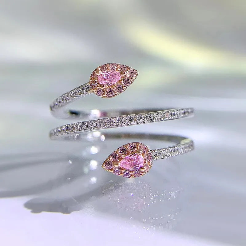 Heart-Shaped Sterling Silver Ring with Rhinestones No. 9 R517 Pink Diamond