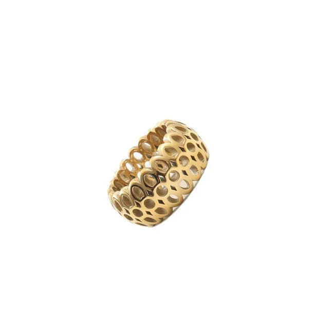 18K Gold Plated Honeycomb Titanium Steel Ring