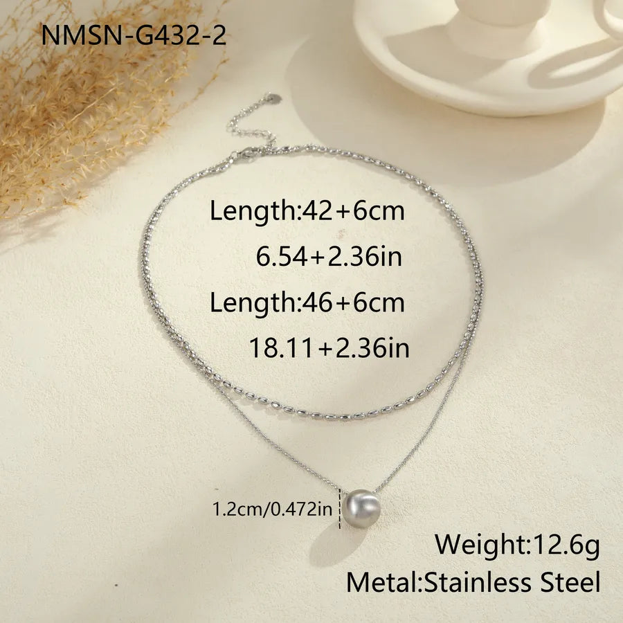 Minimalist Gold Beaded Stainless Steel Necklace NMSN-G432-2 Steel Color Necklace