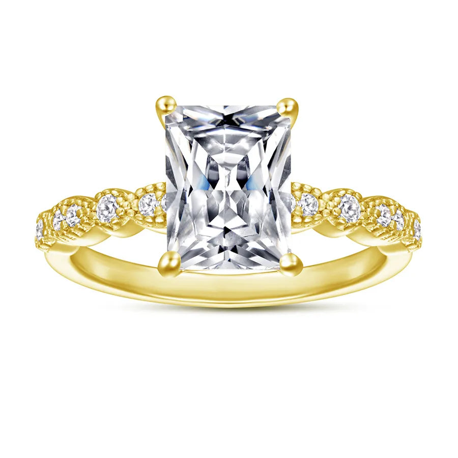 Sterling Silver Geometric Zircon Ring for Women Yellow Gold