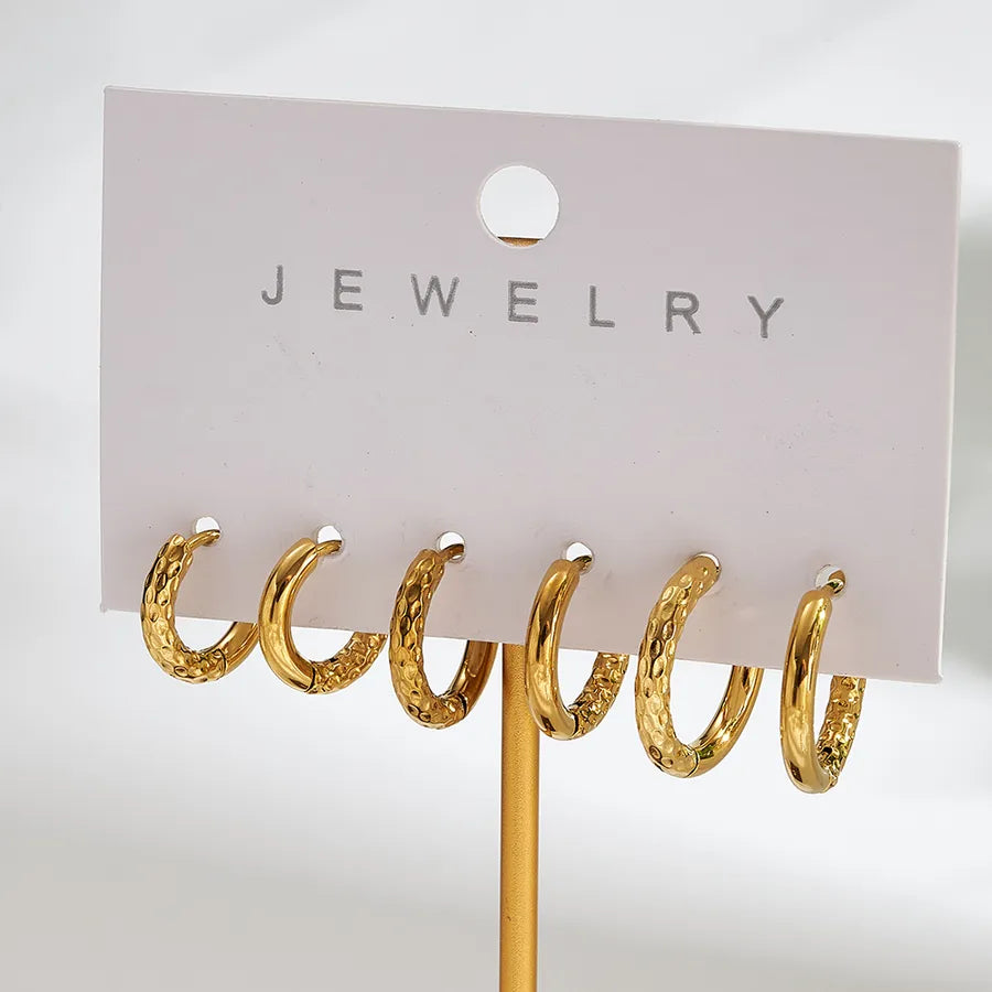 18K Gold Plated Hammered Hoop Earrings Needle Thickness: Approximately 0.95mm B 1 Set Package