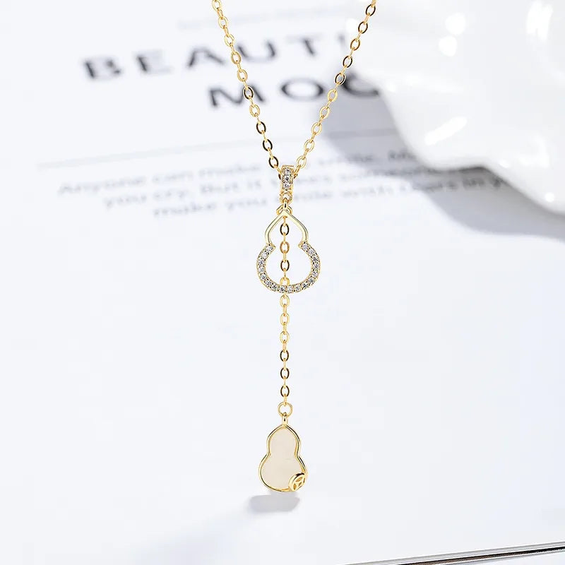 Gold Plated Sterling Silver Gourd Pendant Necklace Yellow Gold 925 Silver