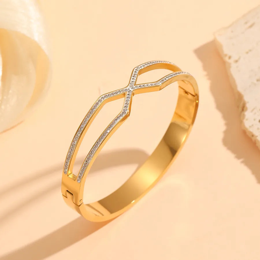 18K Gold PVD Geometric Stainless Steel Bangle Bracelet#15