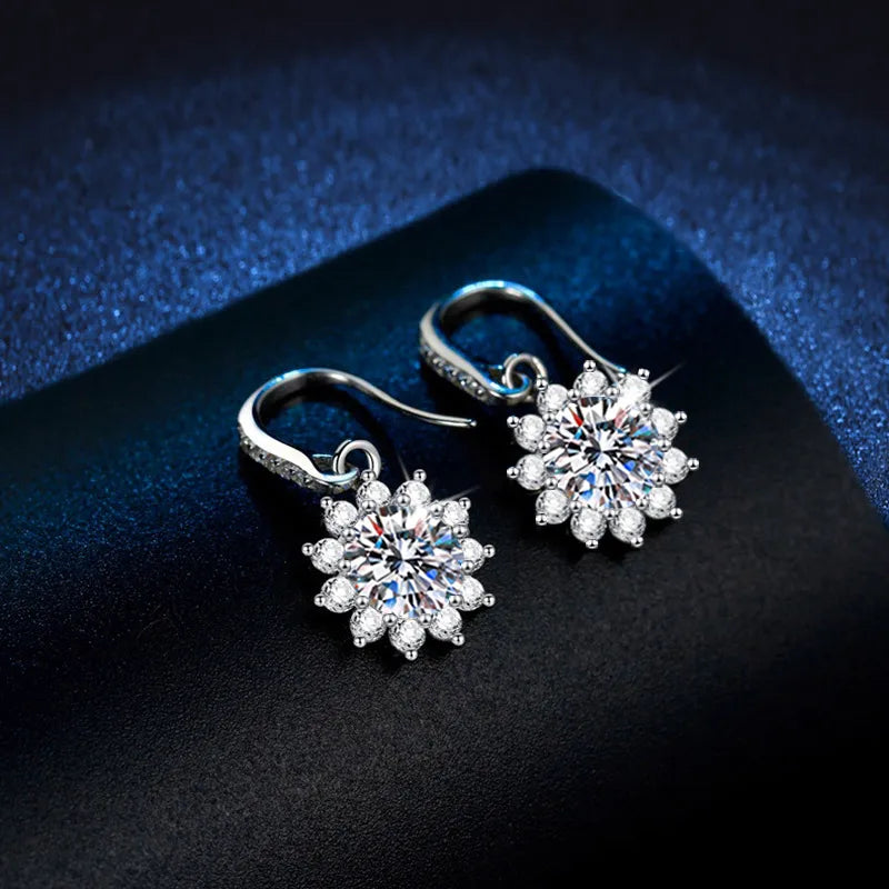 925 Silver Snowflake Zircon Drop Earrings