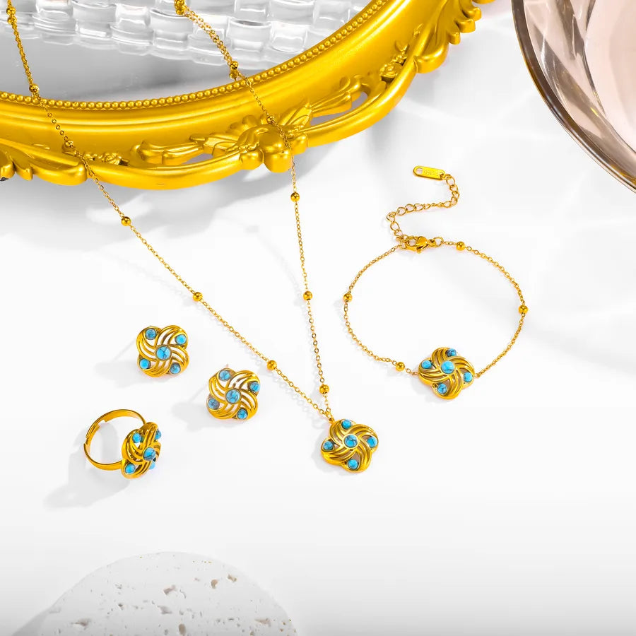 Vintage Windmill 18K Gold Stainless Steel Jewelry Set Four-Piece Set