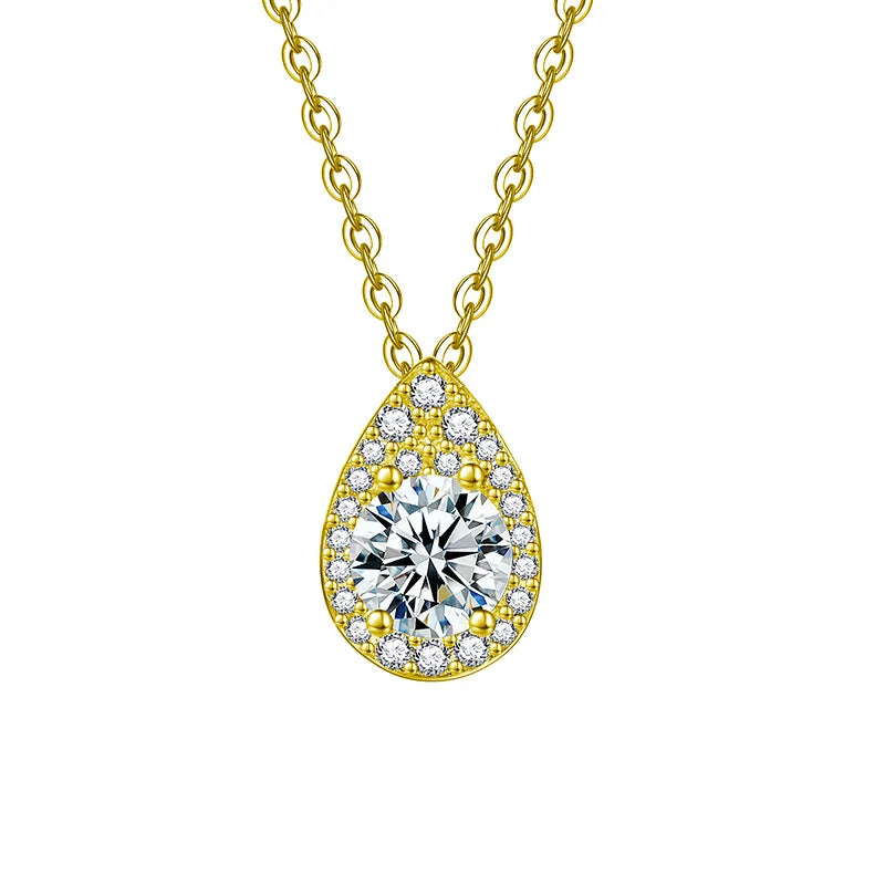 Moissanite Waterdrop Pendant Necklace - 925 Silver Drop-shaped Necklace (Gold Color) 1 Karat Moissanite
