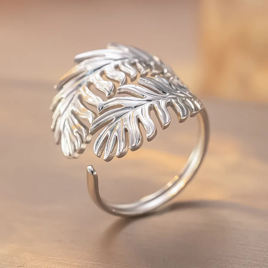Adjustable Silver Maple Leaf Titanium Ring K148 Steel Color Ring Open