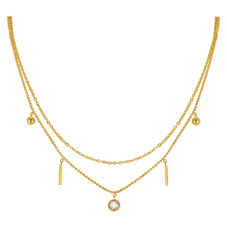 Elegant Double Layer Zircon Pendant Necklace