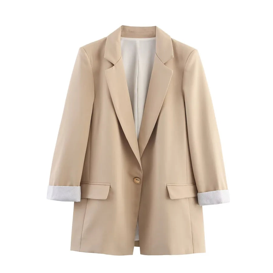 Women's Printed Cuff Blazer Jacket Khaki