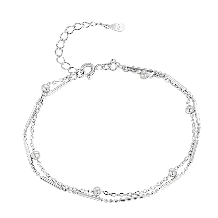 Sterling Silver Double Layer Beaded Bracelet