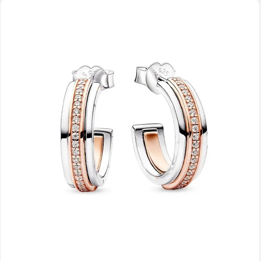 Elegant S925 Silver Jewelry Set with Zircon Stones 1 Pair Ear Studs C