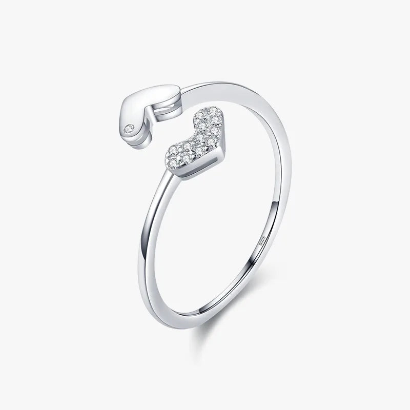 Sterling Silver Heart Zircon Adjustable Ring