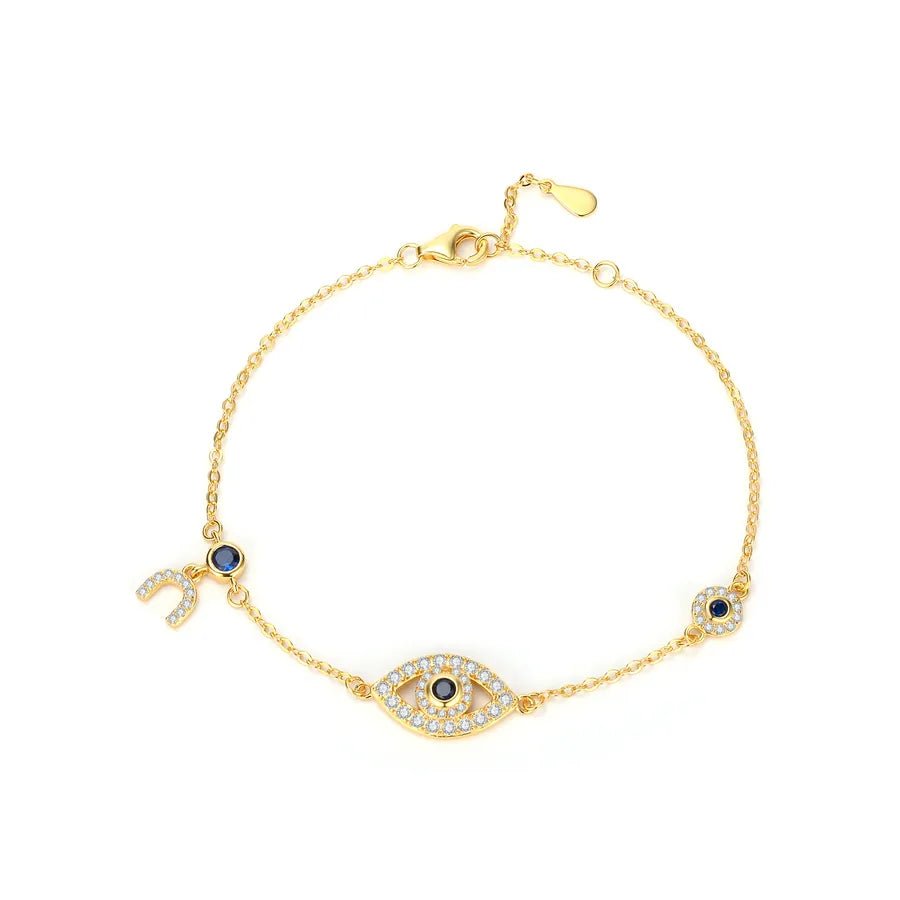 Sterling Silver Evil Eye Bracelet with Zircon K Gold 925 Silver