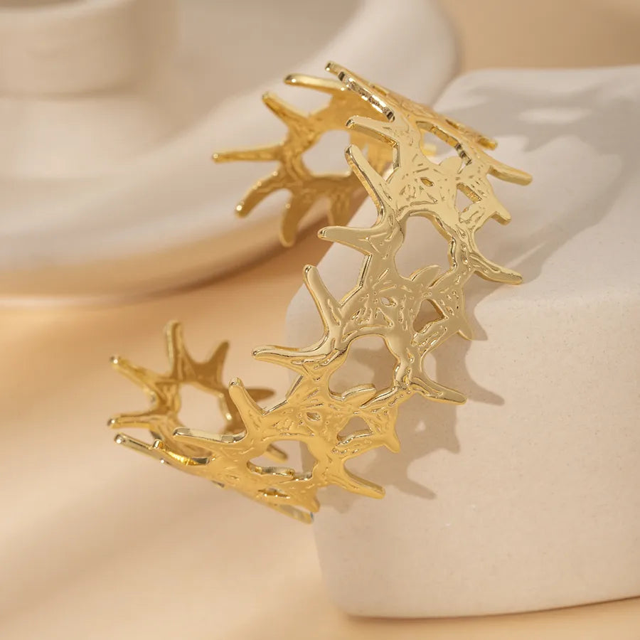 18K Gold Plated Stainless Steel Open Bangle Stainless Steel Electroplated 18k Real Gold Irregular Annular Open Bracelet Style 2