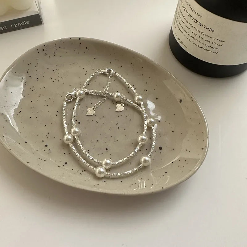 Elegant S925 Silver Pearl Star Necklace Bracelet 9SL54 White 925 Silver