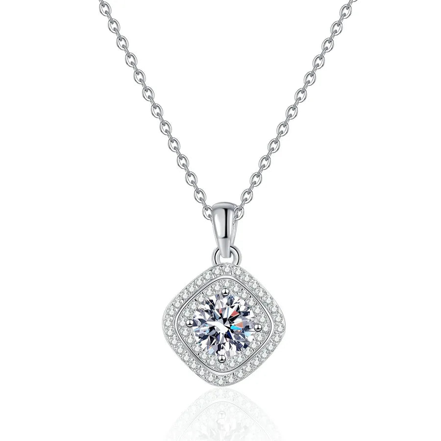 Sterling Silver Geometric Diamond Pendant Necklace