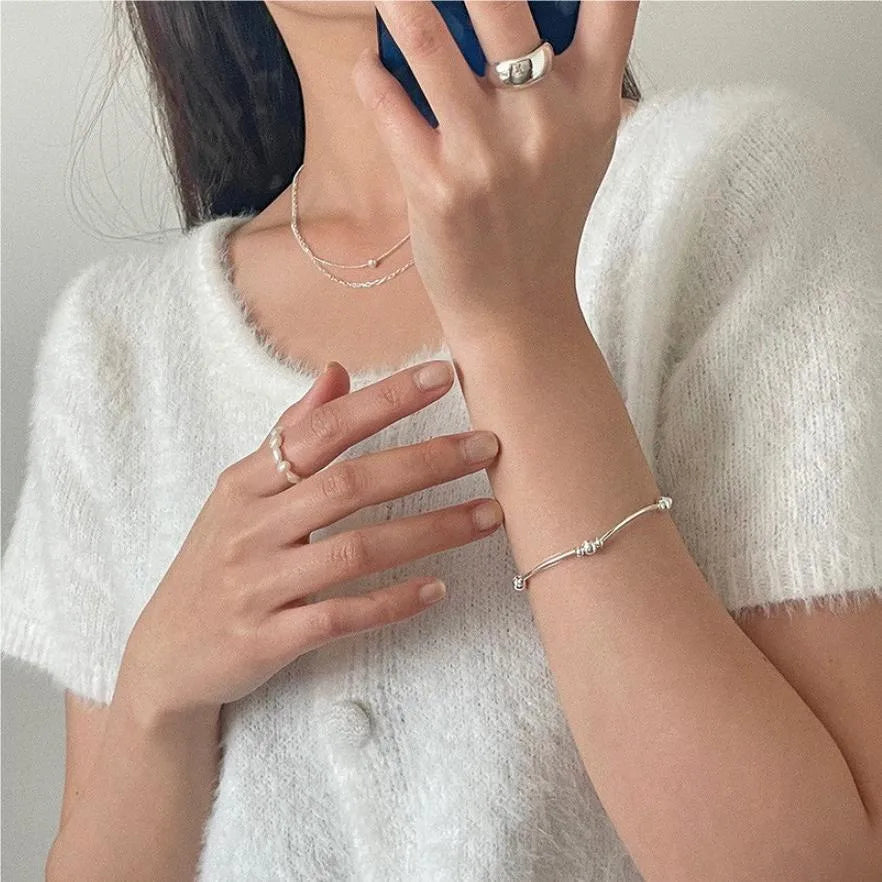 S925 Sterling Silver Beaded Elastic Bracelet