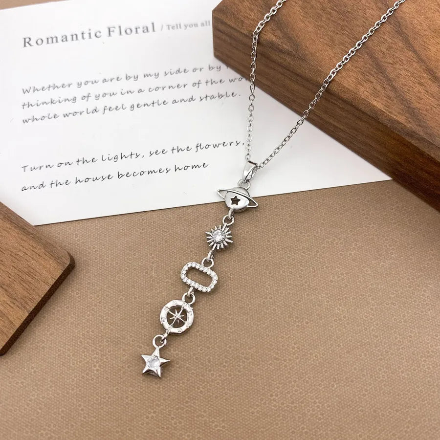 Gold Plated Sun Moon Star Pendant Necklace XL5123 Planet Compass Tassel Necklace Silver