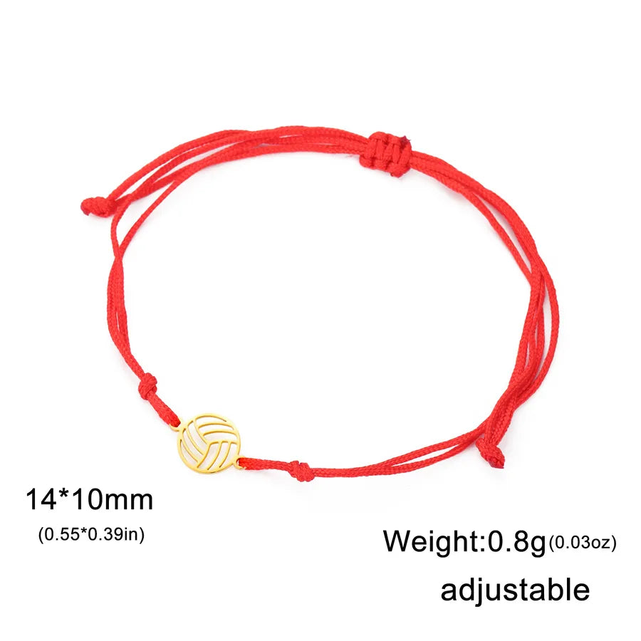 Stainless Steel Sports Pendant Bracelet Gold Volleyball 1-Red Rope