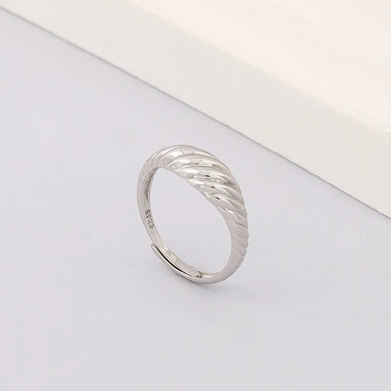 925 Sterling Silver Geometric Adjustable Ring Adjustable Opening Tj1572-White Gold Color