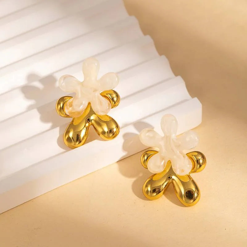 Boho Five-Petal Flower Earrings in Titanium Steel BJGE1482