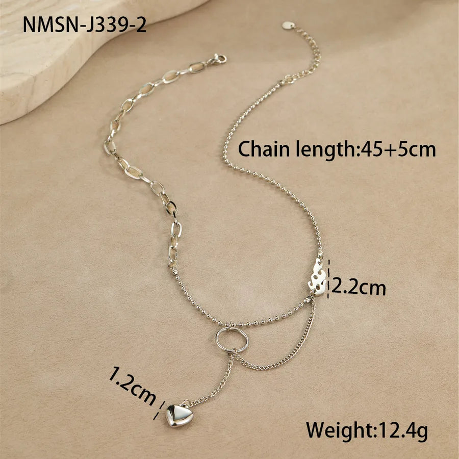 Double Layer Gold Heart Pendant Necklace NMSN-J339-2 Steel Color Necklace