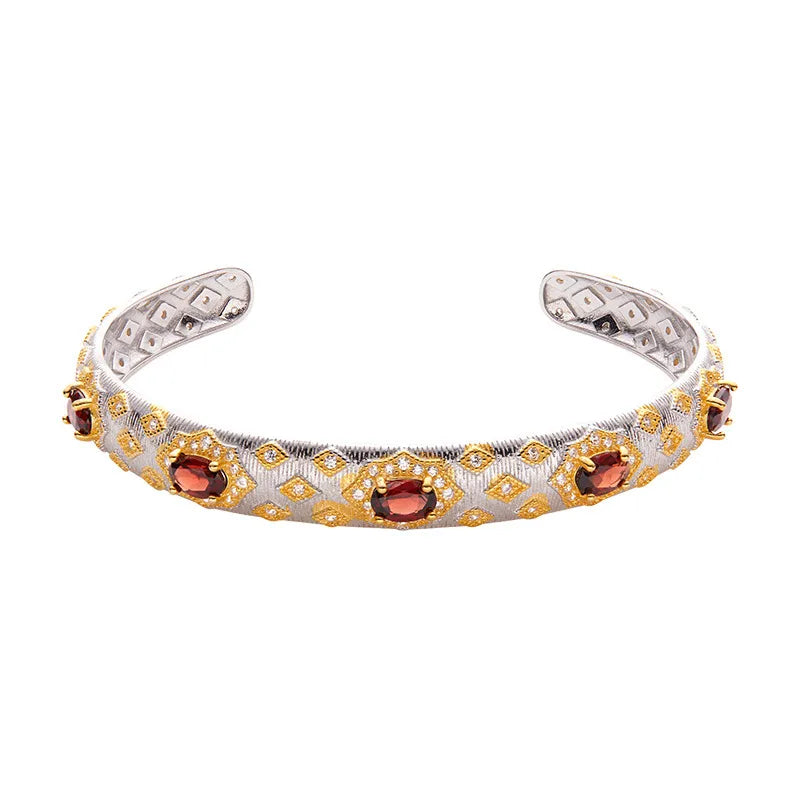 Sterling Silver Garnet Geometric Bracelet
