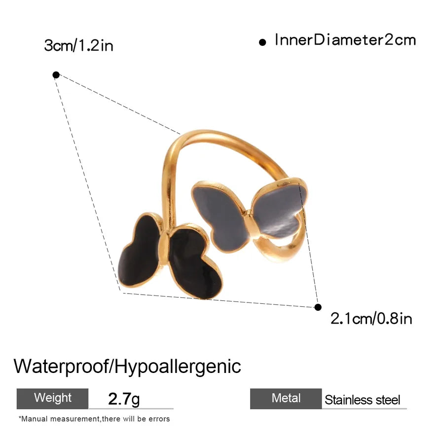 Stainless Steel Butterfly Open Ring 4#Ring- Gold -Gray-Black