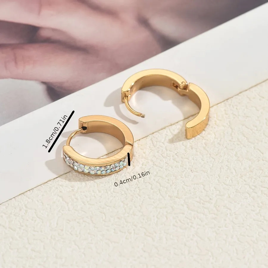 Gold Plated Rhinestone Double Row Hoop Earrings