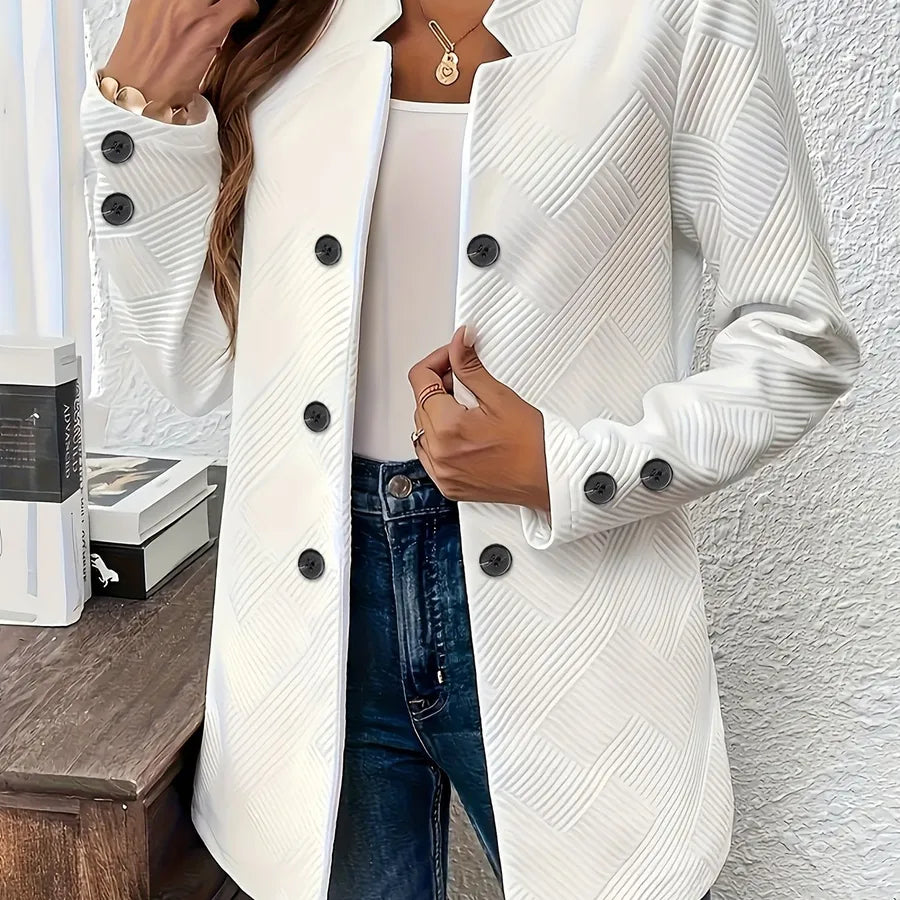 Elegant Double-Breasted Women's Blazer White Double Button
