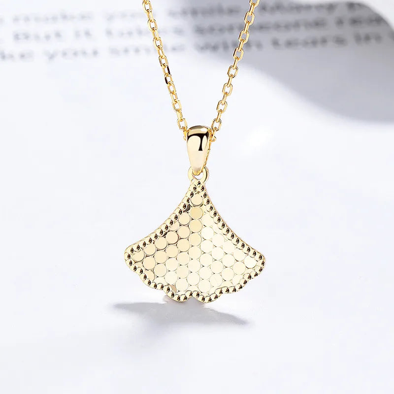 Sterling Silver Ginkgo Leaf Necklace Yellow Gold 925 Silver