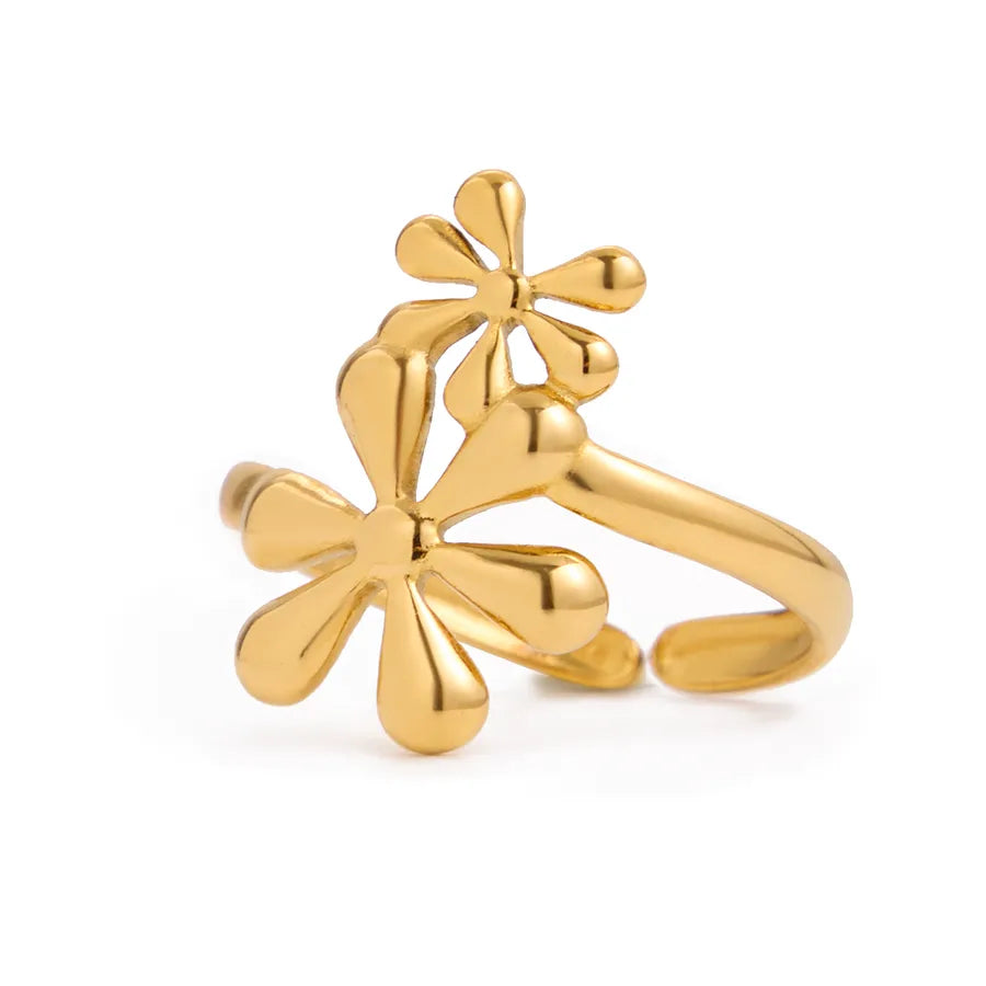 18K Gold Flower Adjustable Open Ring