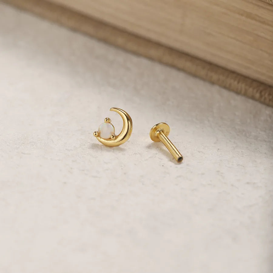 925 Sterling Silver Moon Stud Earrings Gold 925 Silver