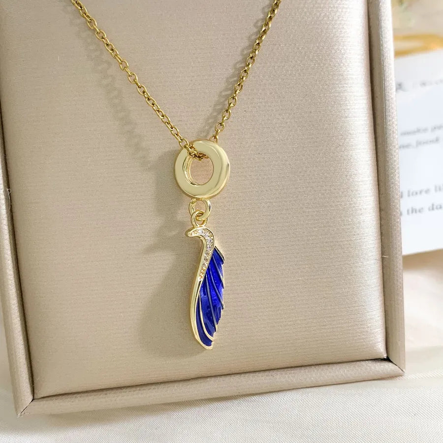 Global Travel Pendant Necklace for Women XL5056 Feather Necklace Silver