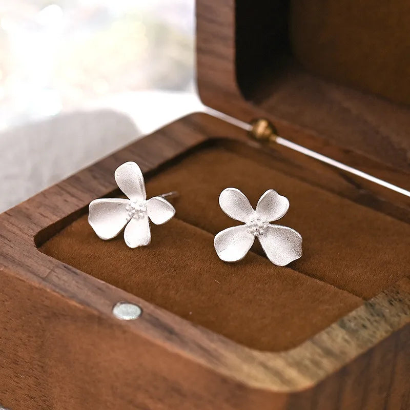925 Sterling Silver Gold-Plated Flower Stud Earrings Straight needle Pure Silver