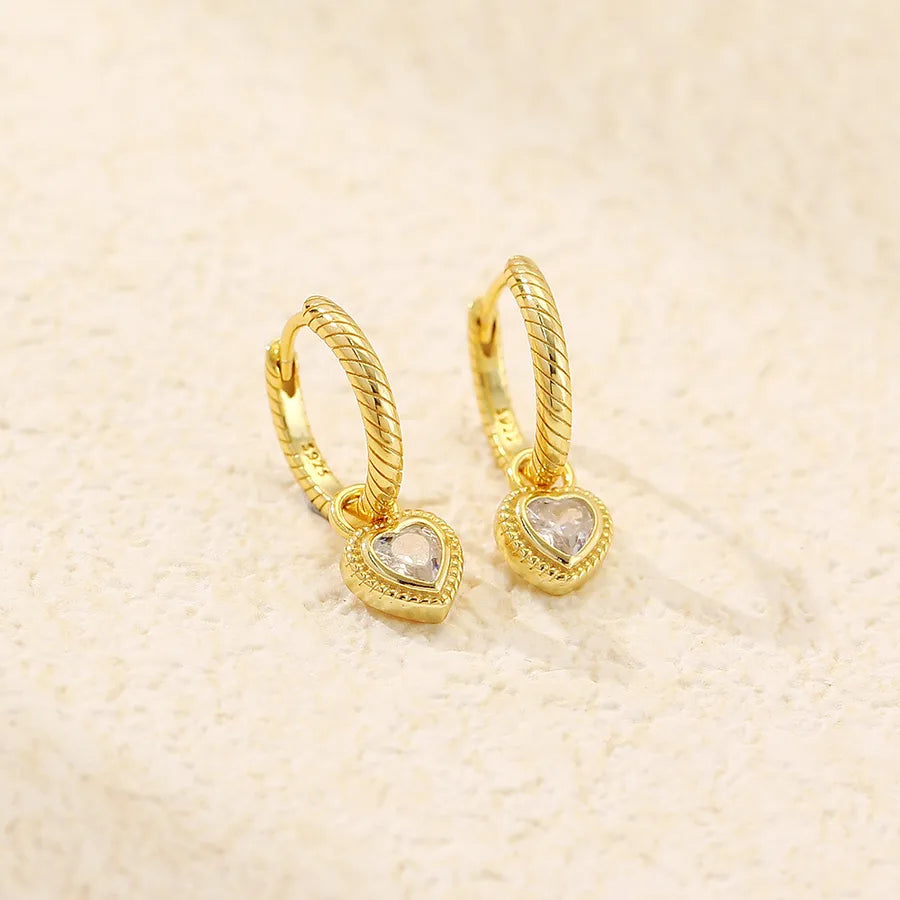 925 Sterling Silver Heart Drop Earrings Golden 925 Silver
