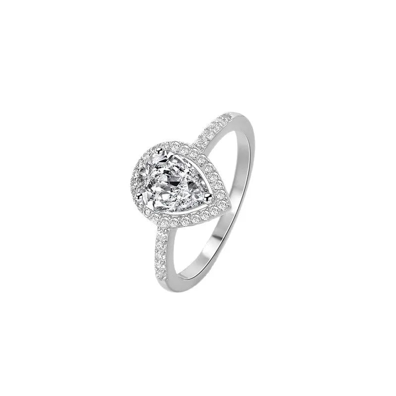 Women's Sterling Silver Zircon Waterdrop Ring
