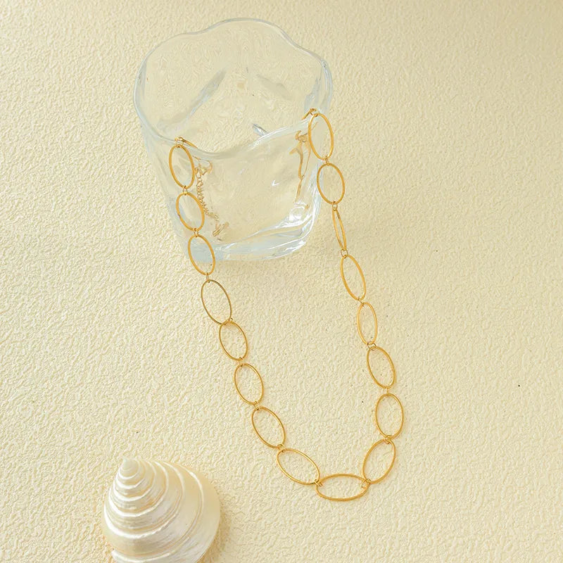 18K Gold PVD Stainless Steel Oval Necklace