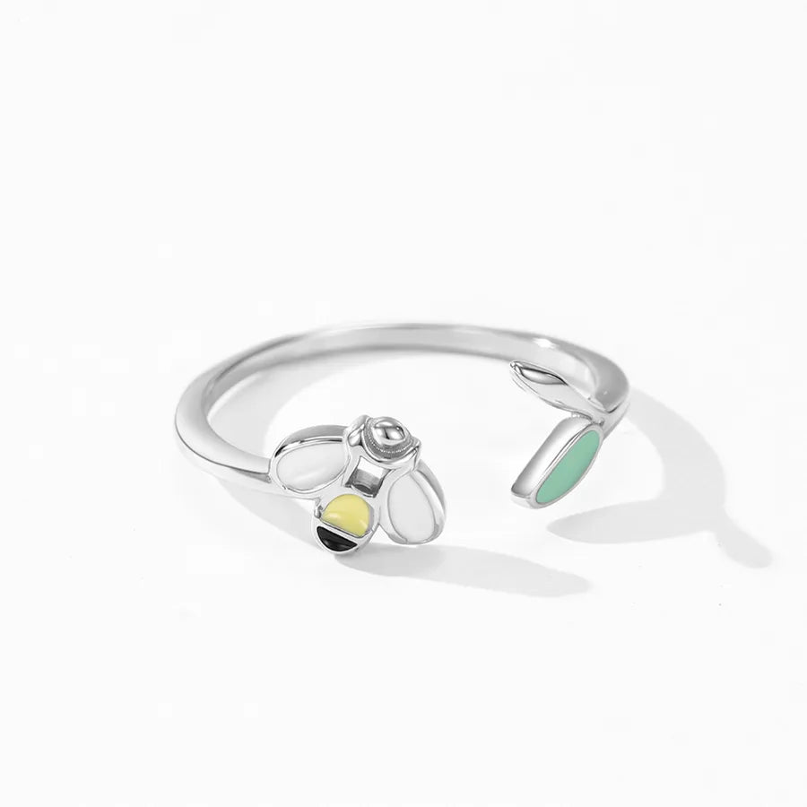 Sterling Silver Bee Enamel Necklace & Ring Set 925 Silver