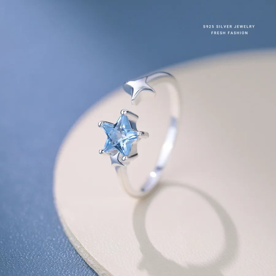 Sterling Silver Star Open Ring with Zircon