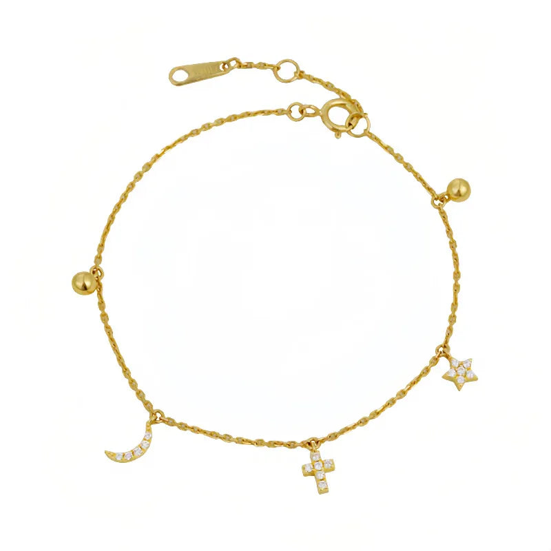 Gold Plated Star & Moon Sterling Silver Bracelet