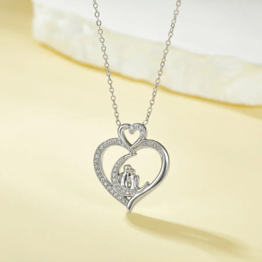 Titanium Steel Heart Necklace with Rose Detail N0456S Steel Color Couple Heart Necklace