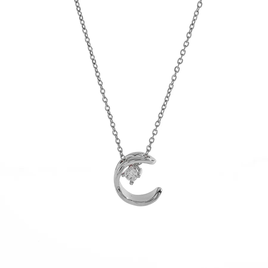 Gold C-Shaped Diamond Pendant Necklace 2